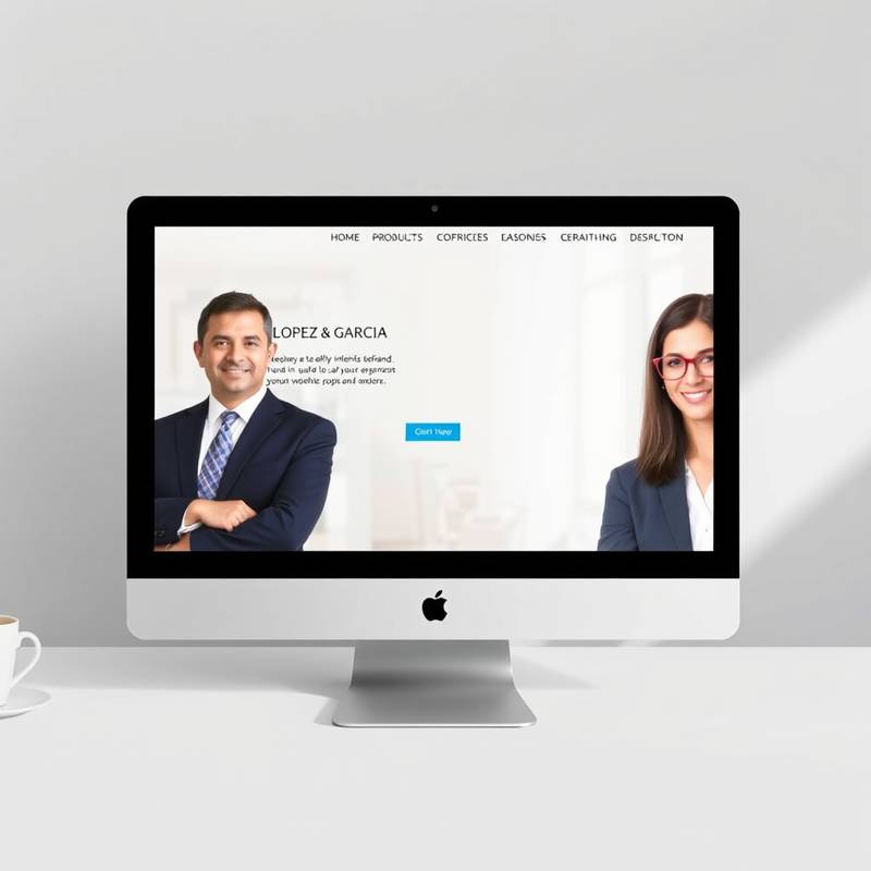 Captura de pantalla del rediseño de la página web para 'Abogados Asociados López y García', con un diseño moderno y profesional que transmite confianza y experiencia. La página es fácil de navegar y optimizada para SEO.