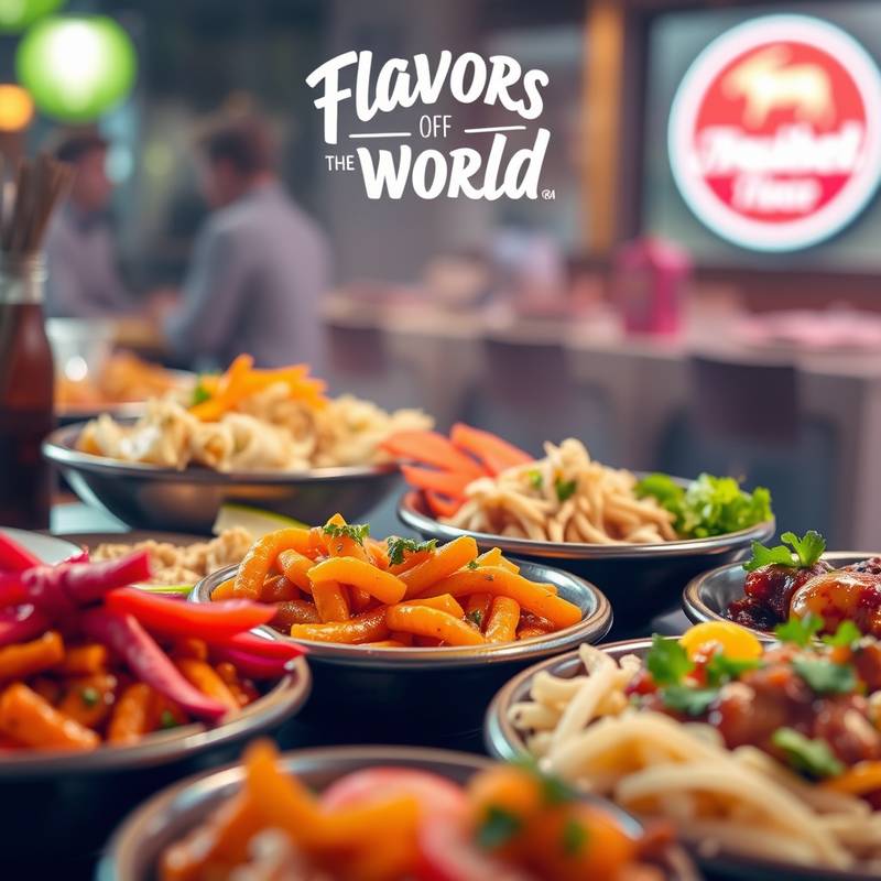 Imagen de la campaña de marketing digital para el restaurante 'Sabores del Mundo', con anuncios en redes sociales mostrando platos exóticos y promociones especiales.