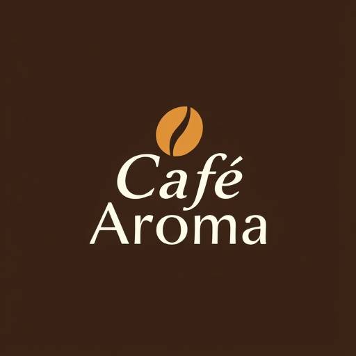 Logotipo elegante y moderno para la cafetería 'Café Aroma', con una tipografía distintiva y un icono de grano de café estilizado.